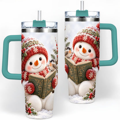 #pl[40oz|Green] Reading Snowman Tumbler 40oz, Winter Book Artwork