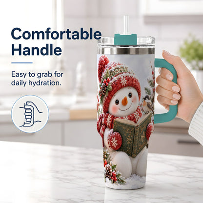 #pl[40oz|Green] Reading Snowman Tumbler 40oz, Winter Book Artwork