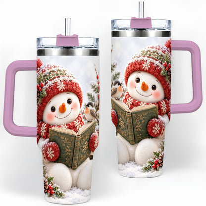 #pl[40oz|Pink] Reading Snowman Tumbler 40oz, Winter Book Artwork