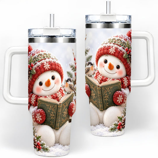 Reading Snowman Tumbler 40oz, Winter Book Artwork