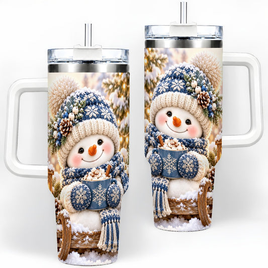 Winter Snowman Tumbler 40oz, Blue Cocoa Cup Artwork