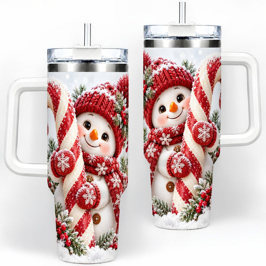 Christmas Snowman Tumbler 40oz, Candy Cane Artwork