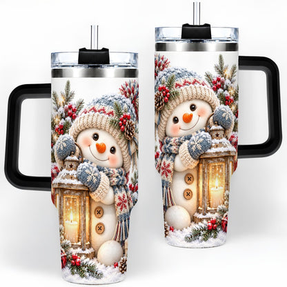 #pl[40oz|Black] Christmas Snowman Tumbler 40oz, Rustic Lantern Artwork