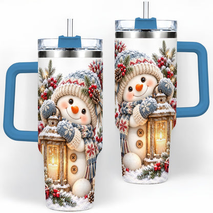 #pl[40oz|Blue] Christmas Snowman Tumbler 40oz, Rustic Lantern Artwork