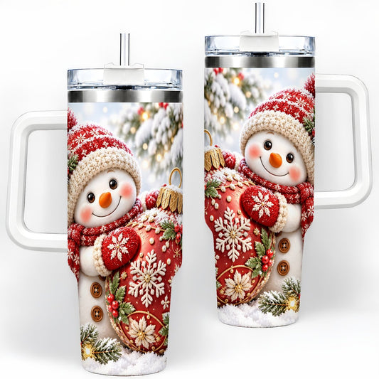 Christmas Snowman Tumbler 40oz, Red Ornament Artwork