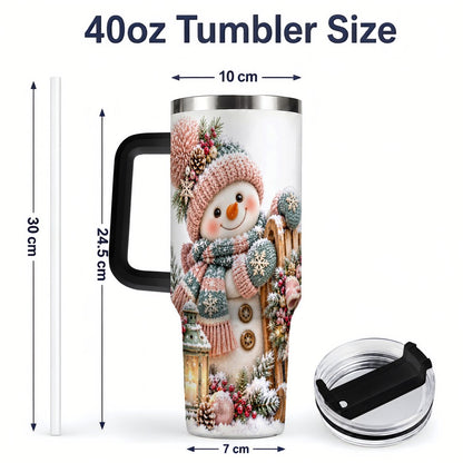 #pl[40oz|Black] Winter Snowman Tumbler 40oz, Pink Scarf and Sleigh Art