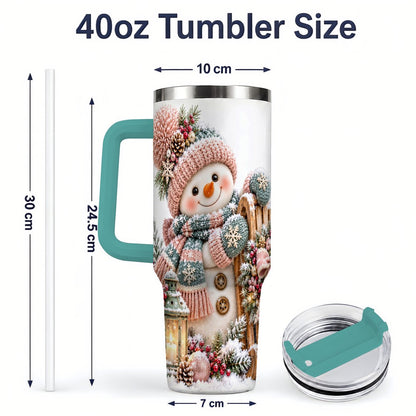 #pl[40oz|Green] Winter Snowman Tumbler 40oz, Pink Scarf and Sleigh Art
