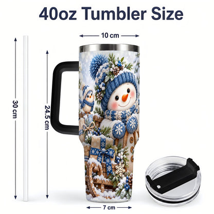 #pl[40oz|Black] Christmas Snowman on Sled Tumbler 40oz, Knitted-Look Art