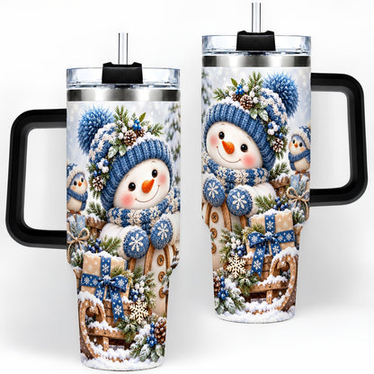 #pl[40oz|Black] Christmas Snowman on Sled Tumbler 40oz, Knitted-Look Art