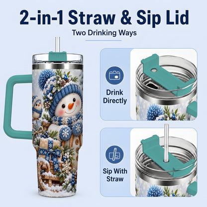 #pl[40oz|Green] Christmas Snowman on Sled Tumbler 40oz, Knitted-Look Art