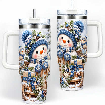 Christmas Snowman on Sled Tumbler 40oz, Knitted-Look Art