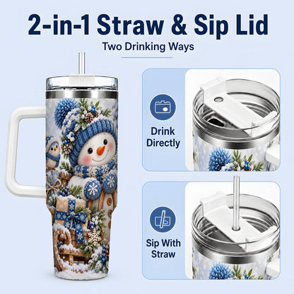 #pl[40oz|White] Christmas Snowman on Sled Tumbler 40oz, Knitted-Look Art