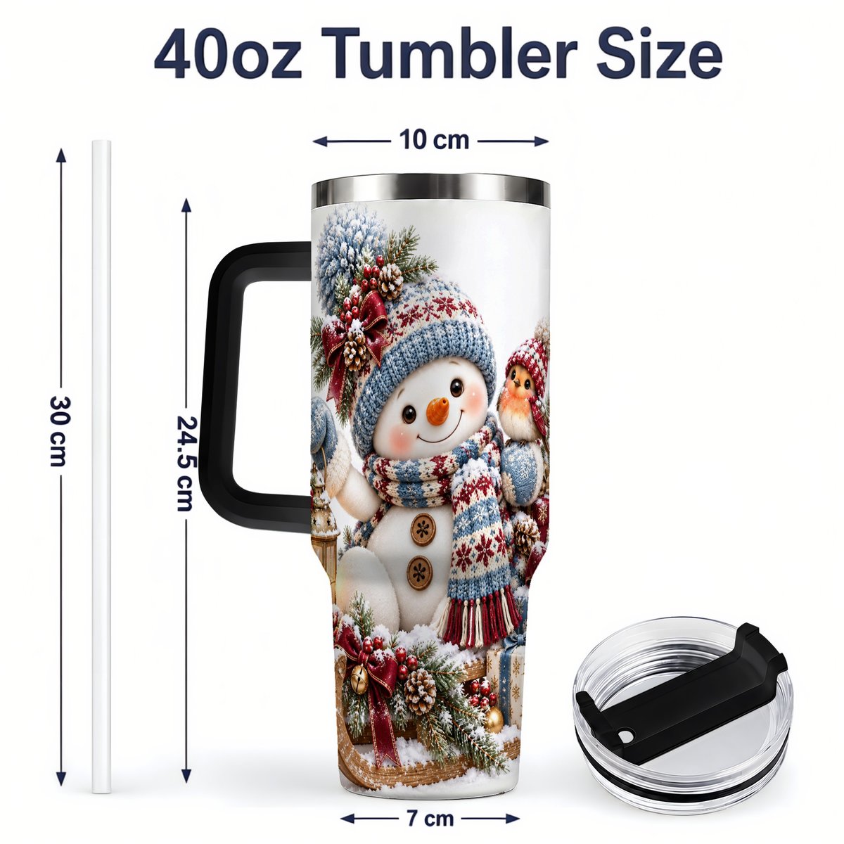 #pl[40oz|Black] Christmas Snowman and Bird Tumbler 40oz, Knit-Look Art