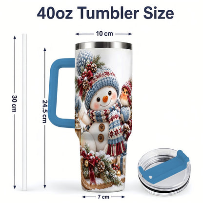 #pl[40oz|Blue] Christmas Snowman and Bird Tumbler 40oz, Knit-Look Art