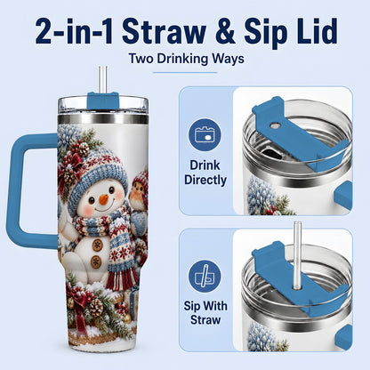 #pl[40oz|Blue] Christmas Snowman and Bird Tumbler 40oz, Knit-Look Art