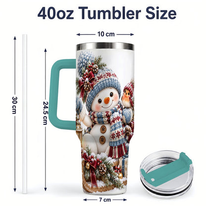 #pl[40oz|Green] Christmas Snowman and Bird Tumbler 40oz, Knit-Look Art