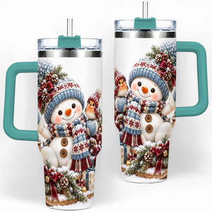 #pl[40oz|Green] Christmas Snowman and Bird Tumbler 40oz, Knit-Look Art