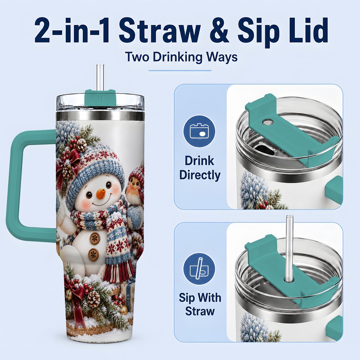 #pl[40oz|Green] Christmas Snowman and Bird Tumbler 40oz, Knit-Look Art