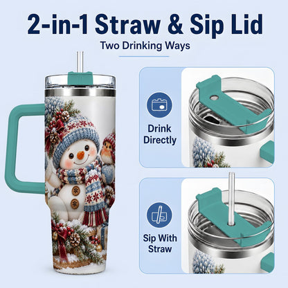 #pl[40oz|Green] Christmas Snowman and Bird Tumbler 40oz, Knit-Look Art