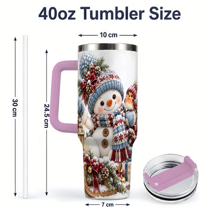 #pl[40oz|Pink] Christmas Snowman and Bird Tumbler 40oz, Knit-Look Art