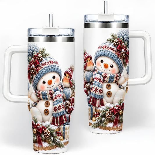 Christmas Snowman and Bird Tumbler 40oz, Knit-Look Art