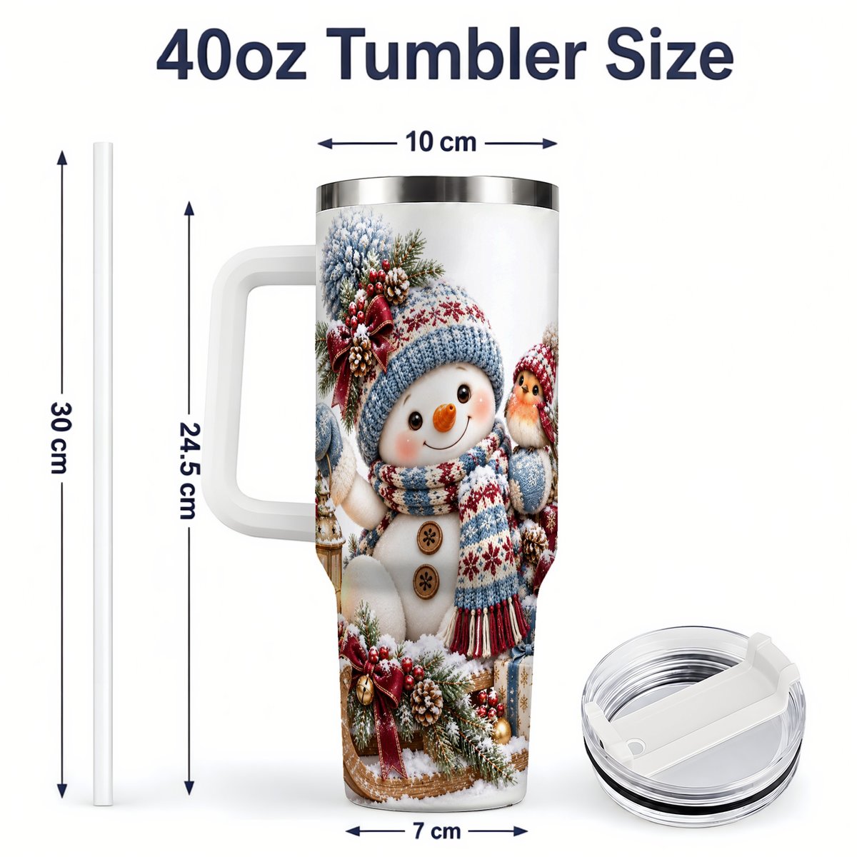 #pl[40oz|White] Christmas Snowman and Bird Tumbler 40oz, Knit-Look Art