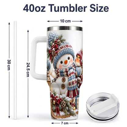 #pl[40oz|White] Christmas Snowman and Bird Tumbler 40oz, Knit-Look Art