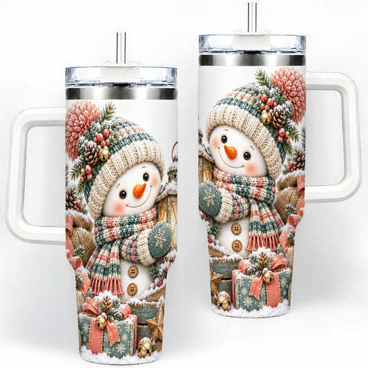 Rustic Christmas Snowman Tumbler 40oz, Knitted-Look Art