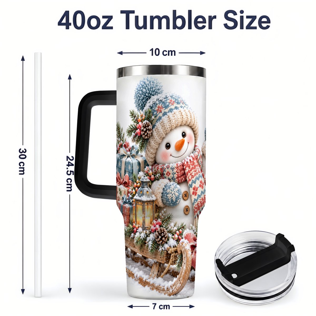 #pl[40oz|Black] Waving Christmas Snowman Tumbler 40oz, Knitted-Look Art