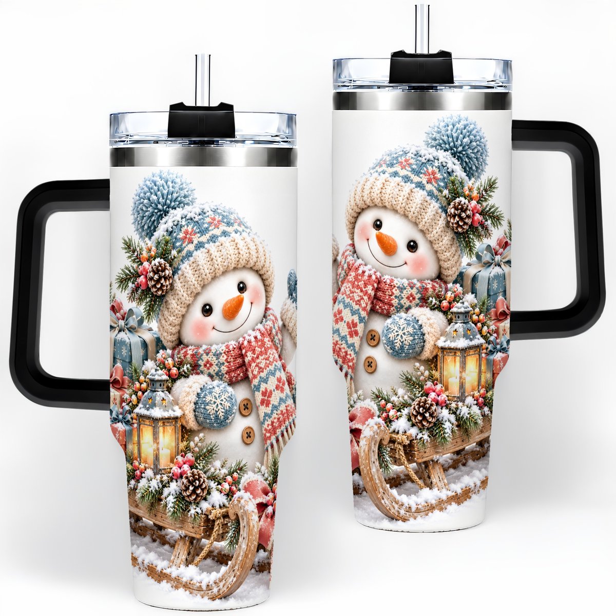 #pl[40oz|Black] Waving Christmas Snowman Tumbler 40oz, Knitted-Look Art