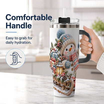 #pl[40oz|Black] Waving Christmas Snowman Tumbler 40oz, Knitted-Look Art