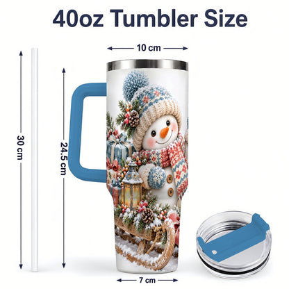 #pl[40oz|Blue] Waving Christmas Snowman Tumbler 40oz, Knitted-Look Art