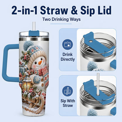 #pl[40oz|Blue] Waving Christmas Snowman Tumbler 40oz, Knitted-Look Art