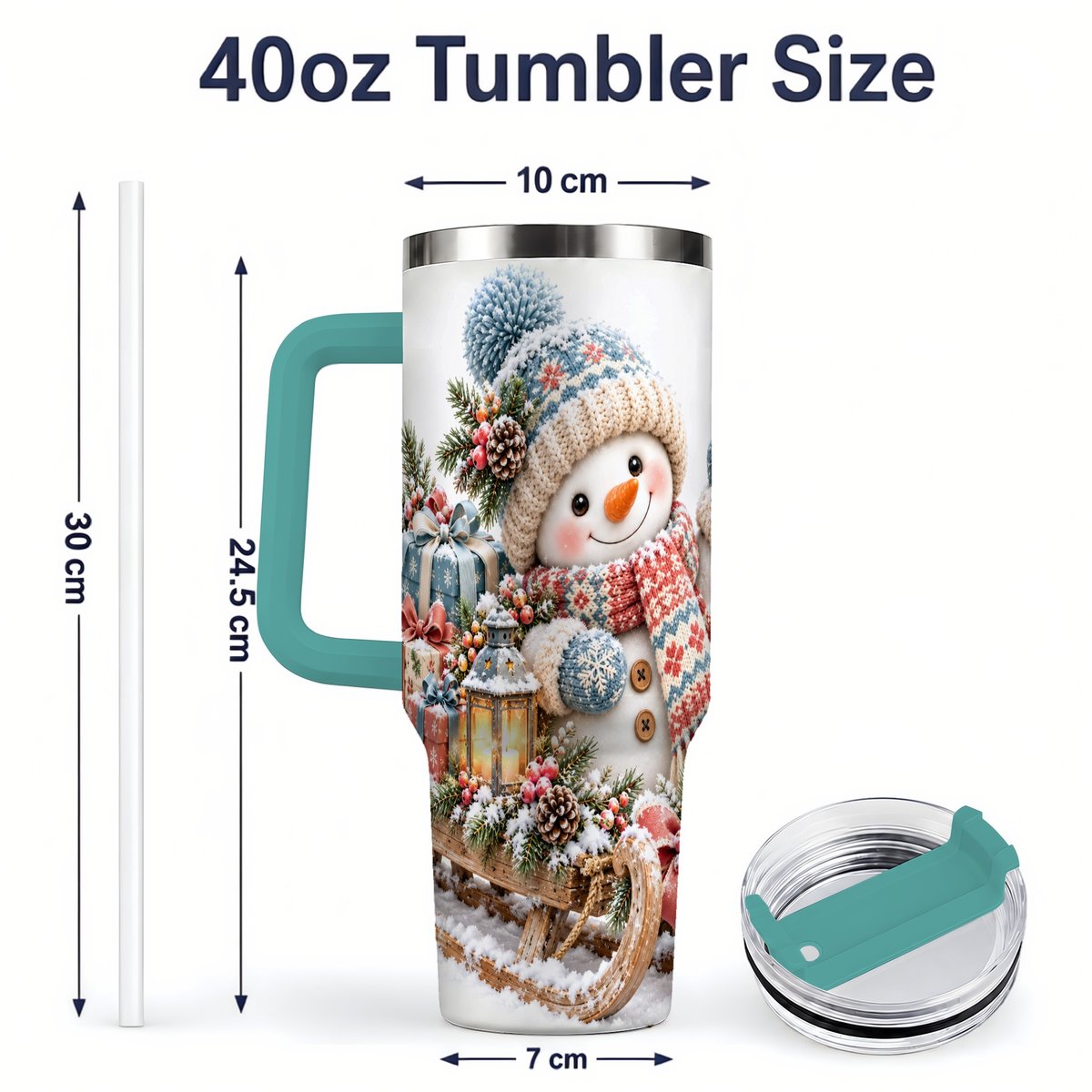 #pl[40oz|Green] Waving Christmas Snowman Tumbler 40oz, Knitted-Look Art