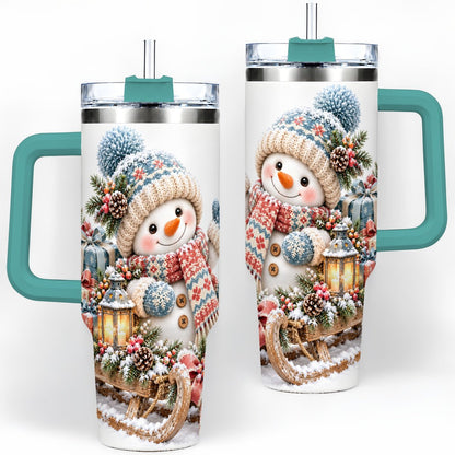 #pl[40oz|Green] Waving Christmas Snowman Tumbler 40oz, Knitted-Look Art