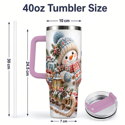#pl[40oz|Pink] Waving Christmas Snowman Tumbler 40oz, Knitted-Look Art