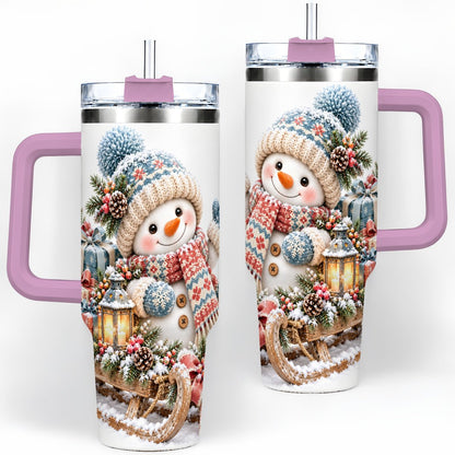 #pl[40oz|Pink] Waving Christmas Snowman Tumbler 40oz, Knitted-Look Art