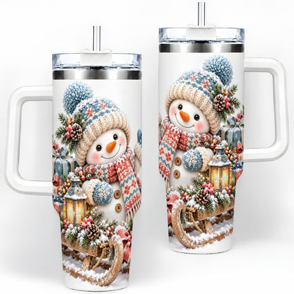 Waving Christmas Snowman Tumbler 40oz, Knitted-Look Art