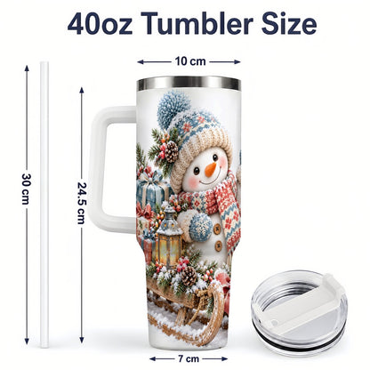 #pl[40oz|White] Waving Christmas Snowman Tumbler 40oz, Knitted-Look Art