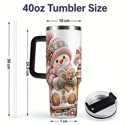#pl[40oz|Black] Pink Christmas Snowman with Heart Tumbler 40oz, Knit-Look Art