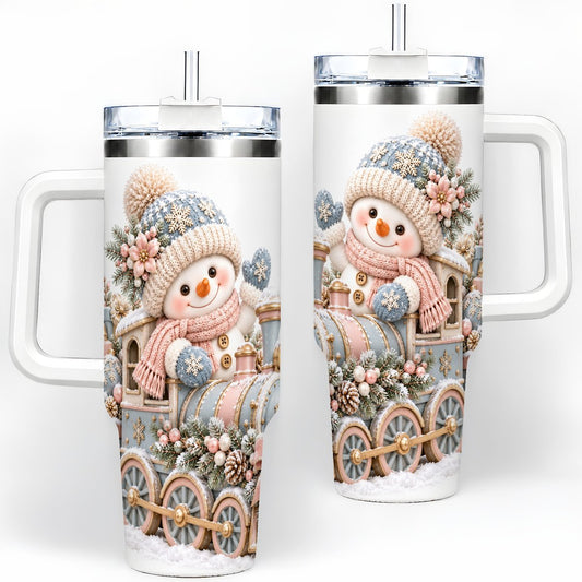 Snowman Christmas Train Tumbler 40oz, Knitted-Look Art