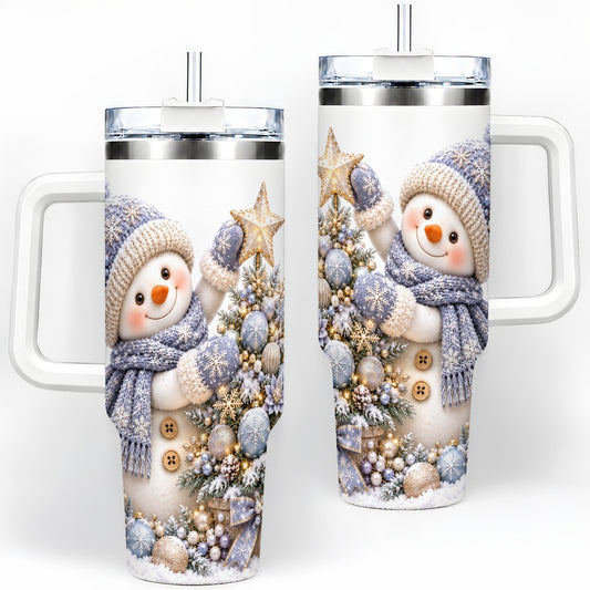 Christmas Snowman Decorating Tree Tumbler 40oz, Knit-Look Art