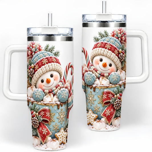 Christmas Snowman Cocoa Cup Tumbler 40oz, Knit-Look Art