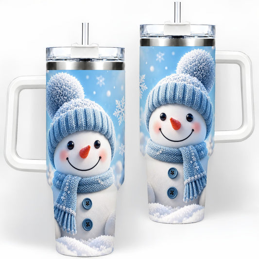 Blue Winter Snowman Tumbler 40oz, Snowy Scene
