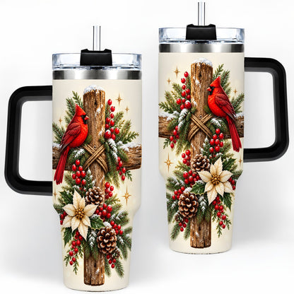 #pl[40oz|Black] Christmas Cardinal Cross Tumbler 40oz, Rustic Winter Artwork