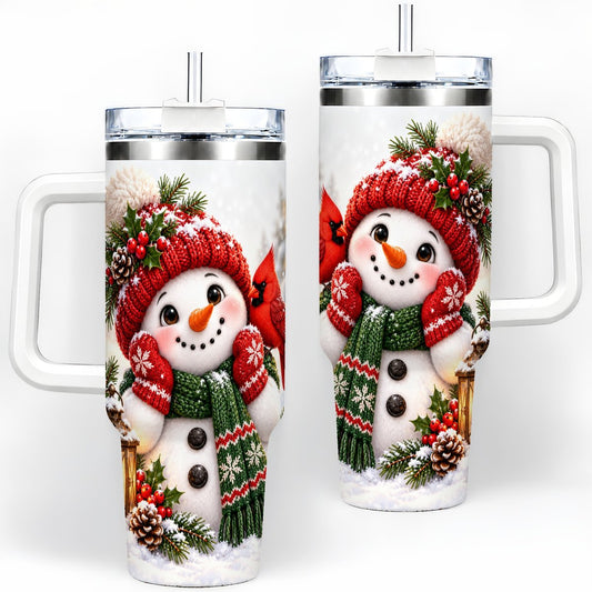 Christmas Snowman Cardinal Tumbler 40oz, Knit-Look Art