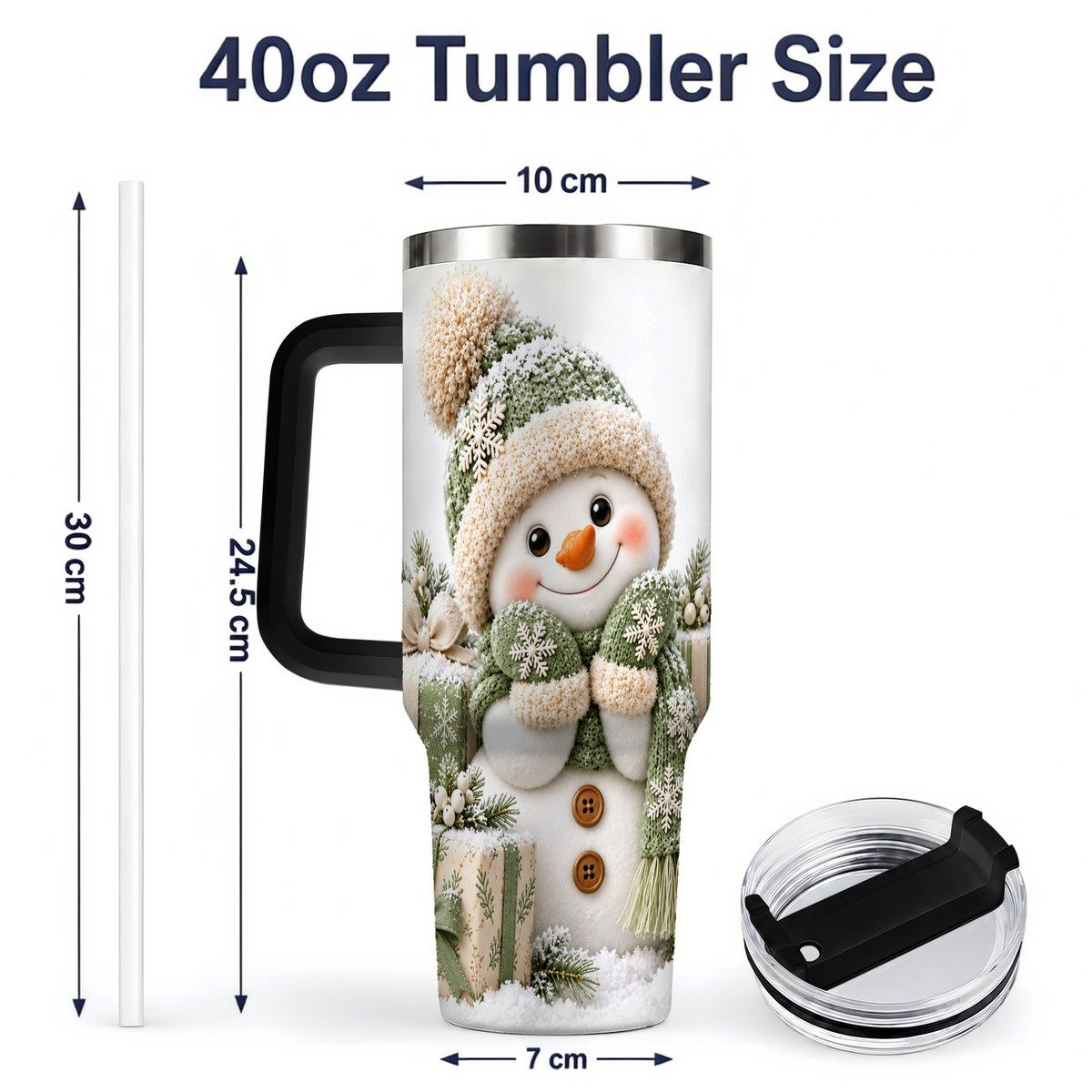 #pl[40oz|Black] Green Christmas Snowman Tumbler 40oz, Knit-Look Art