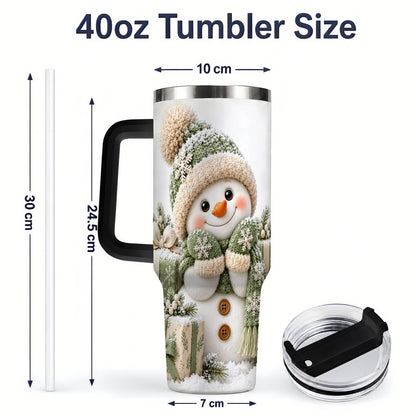 #pl[40oz|Black] Green Christmas Snowman Tumbler 40oz, Knit-Look Art