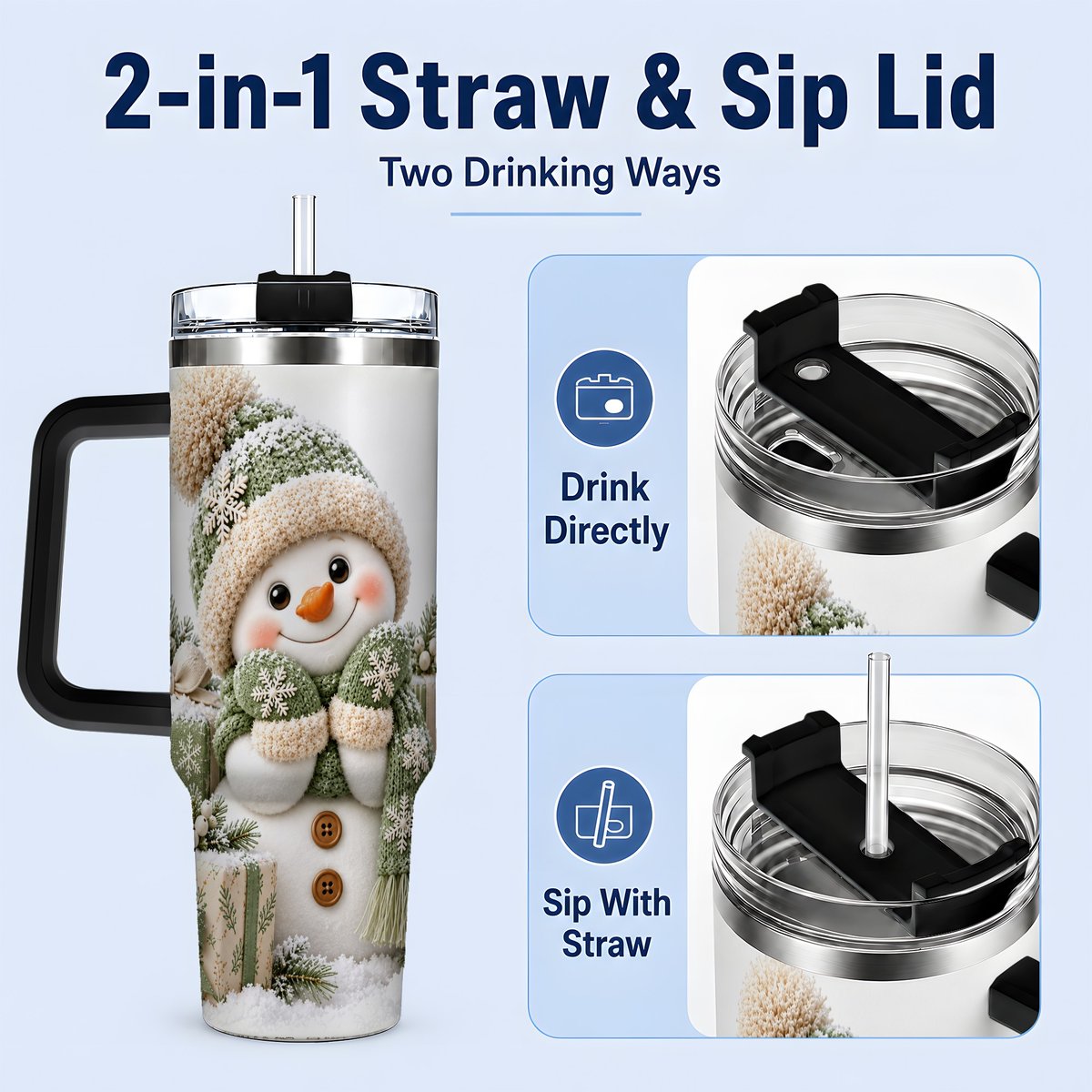 #pl[40oz|Black] Green Christmas Snowman Tumbler 40oz, Knit-Look Art