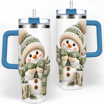 #pl[40oz|Blue] Green Christmas Snowman Tumbler 40oz, Knit-Look Art